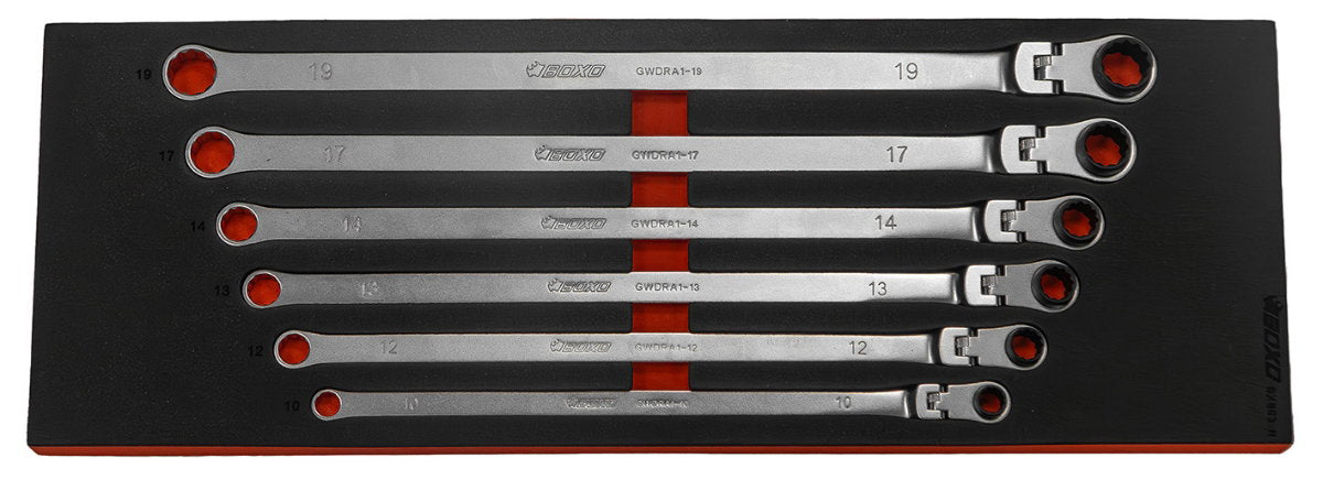 6 Pc XL Flex-Head Reversible 12PT Deep Box Ratcheting Wrench Set