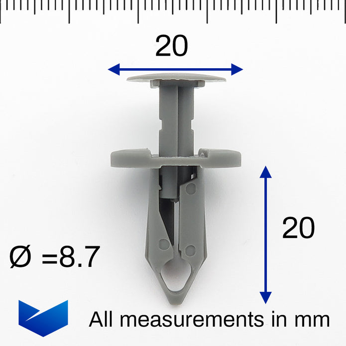 Push Fit Rivet, 8mm Hole, 20mm Collar, Mid Grey - image 2