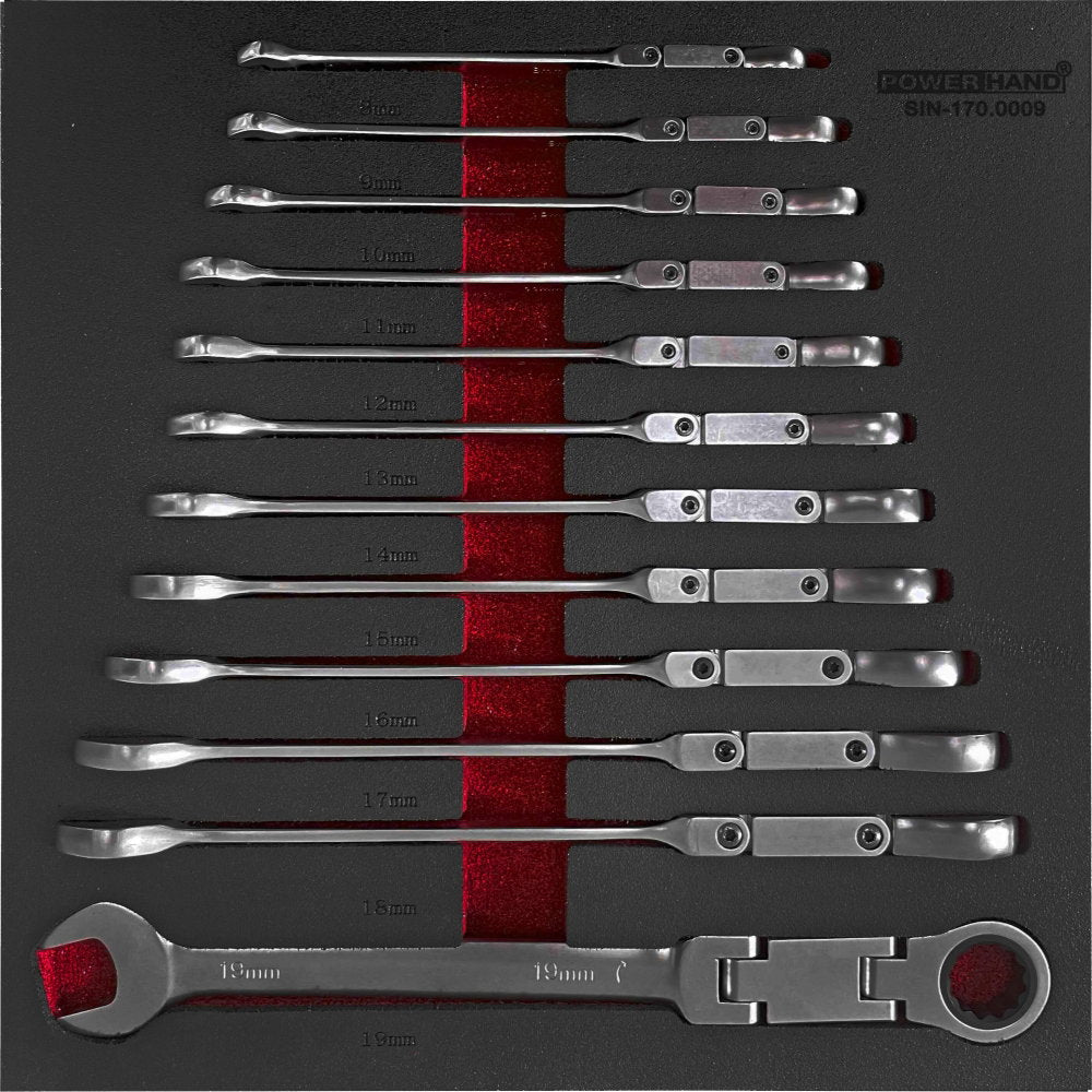 Powerhand 12pc double-jointed combi/ratcheting spanner set