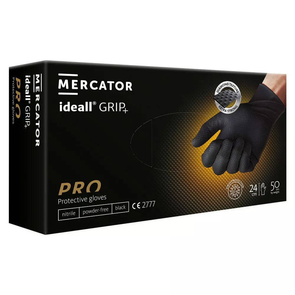 Mercator Nitrile Gloves - Black - Heavy Duty - Diamond Texture - X Large