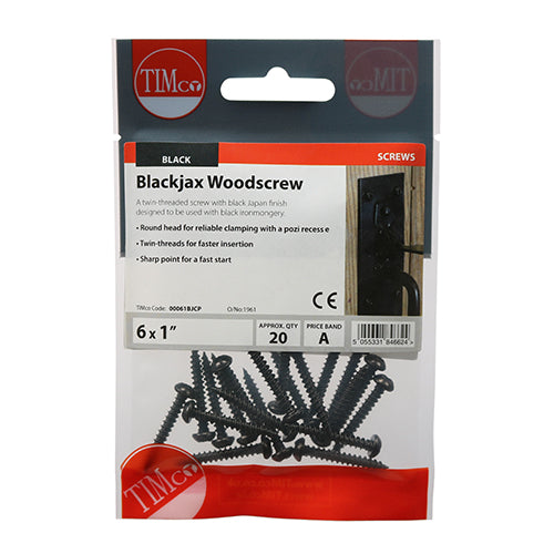 6 x 1 - Blackjax Screw PZ2 - Black