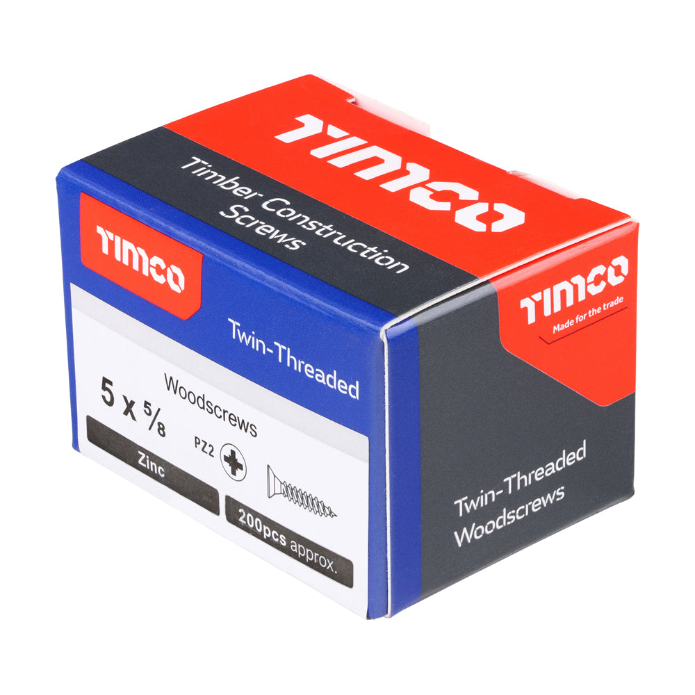 5 x 5/8  - Twin Woodscrew PZ2 CSK Zinc