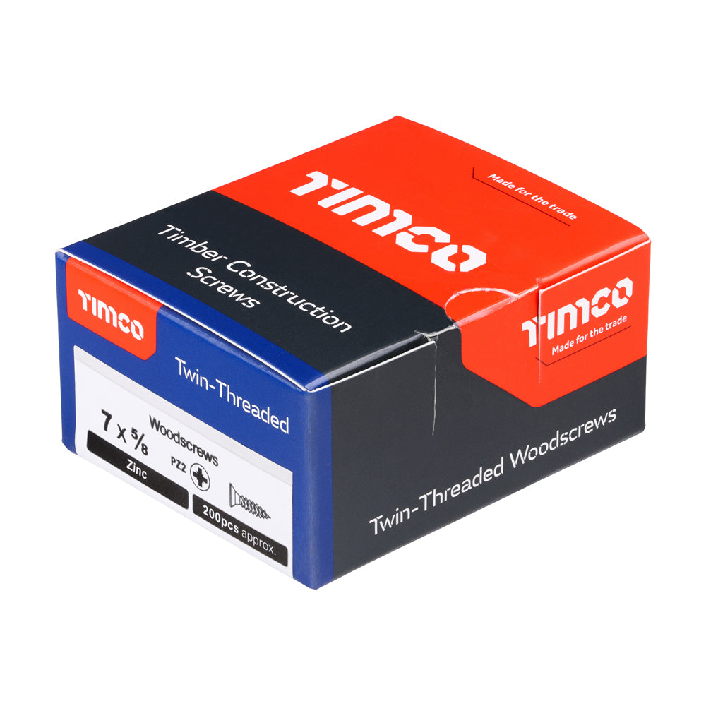7 x 5/8  - Twin Woodscrew PZ2 CSK Zinc