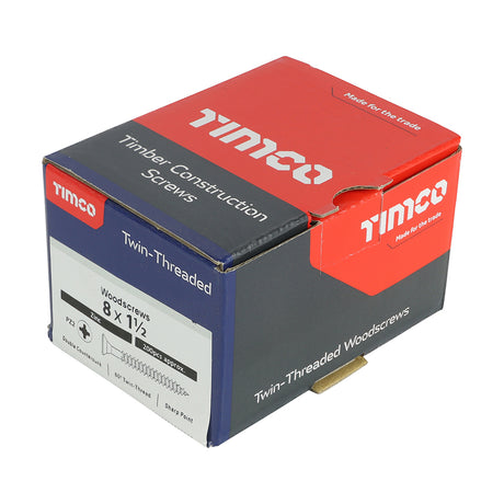 8 x 1 1/2  - Twin Woodscrew PZ2 CSK Zinc