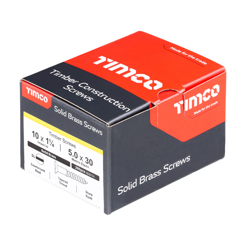 10 x 1 1/4 - Brass Timber Screw SLOT CSK