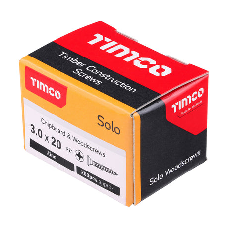 3.0 x 20 - Solo Woodscrew PZ1 CSK Zinc