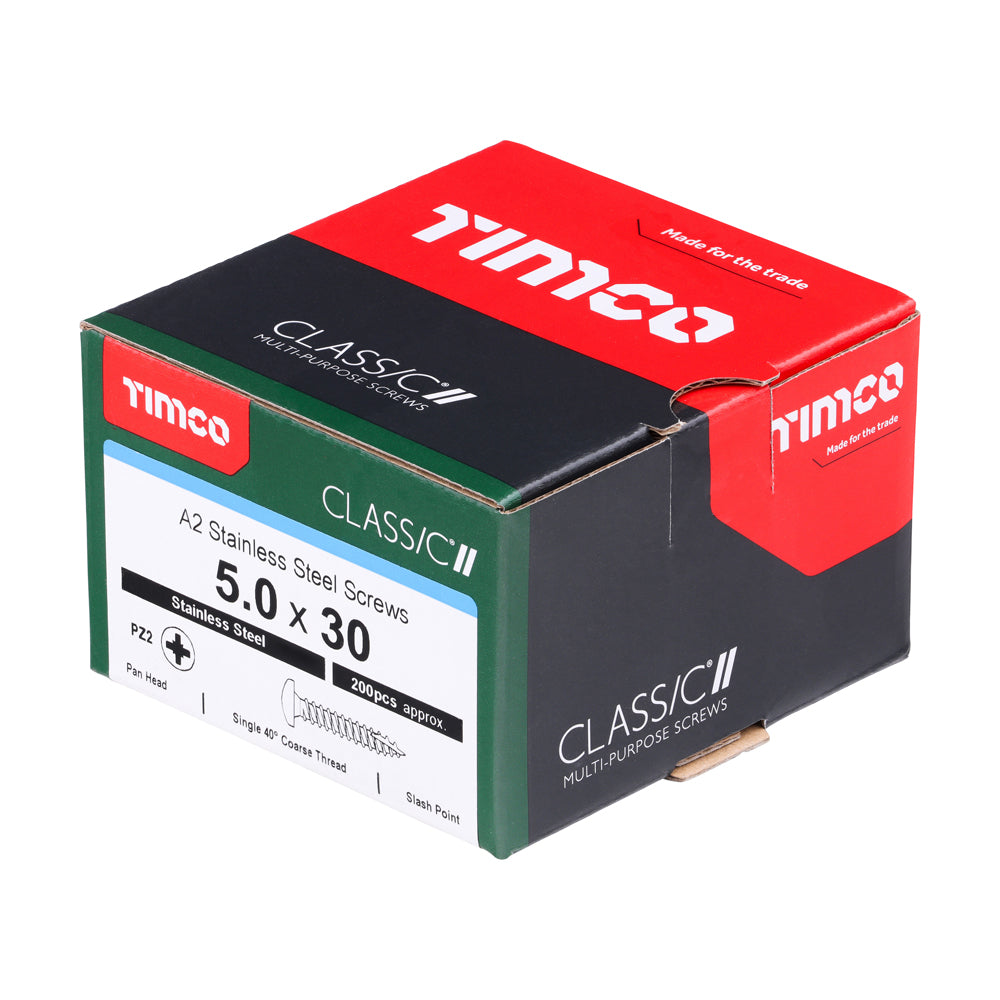 5.0 x 30 - Classic Screw PZ2 PAN A2 SS