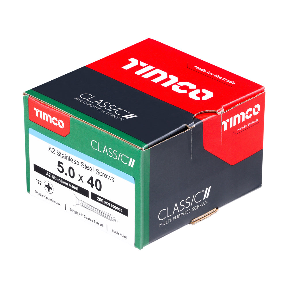 5.0 x 40 - Classic Screw PZ2 CSK A2 SS