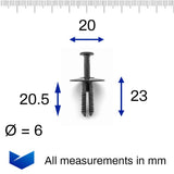 7mm Push fit Plastic Rivet, Black - image 2