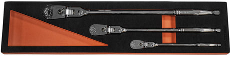 3 Pc 90T Flex-Head Ratchet Set With Lock