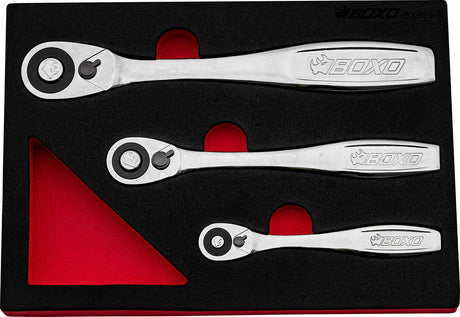 Boxo 3 Pc 72T Slim Head Ratchet Set Push Button Release