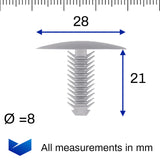 Fir Tree Trim Clip, 7-8mm Hole, 28mm Head, Grey - image 2