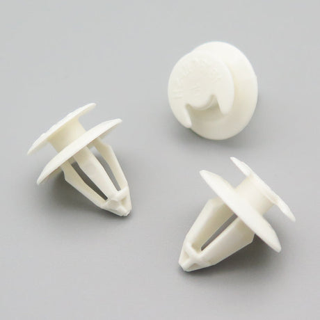 Interior Trim Clip, 8mm Hole, White with Crescent Head