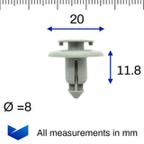 Push Fit Plastic Rivet, 8mm Hole, 20mm Collar, Grey, Easy Release - image 2