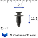 Push Fit Plastic Rivet, 6.5mm Hole, 12mm Collar, Black, Easy Release - image 2
