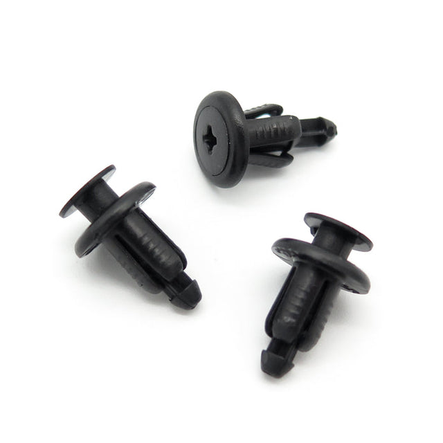 Push Fit Plastic Rivet, 6.5mm Hole, 12mm Collar, Black, Easy Release