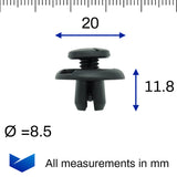 Screw Fit Plastic Rivet, 8mm Hole, 20mm Collar, Black, Type A - image 2