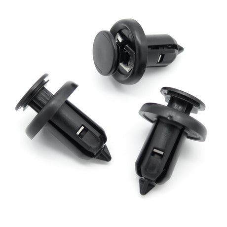 Push Fit Plastic Rivet, 10mm Hole, 20mm Collar, Metal Insert- Long, Black
