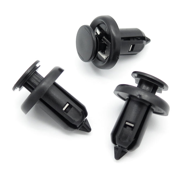 Push Fit Plastic Rivet, 10mm Hole, 20mm Collar, Metal Insert- Long, Black