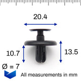 Push Fit Plastic Rivet, 7mm Hole, 20mm Collar, Black - image 2