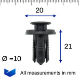 Push Fit Plastic Rivet, 10mm Hole, 20mm Collar, Black, Type B - image 2