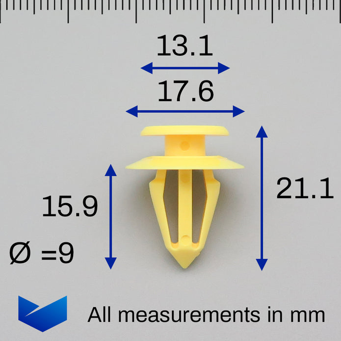 Windscreen Pillar Moulding Trim Clip, Yellow with sealing washer - image 2