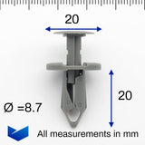 Push Fit Rivet, 8mm Hole, 20mm Collar, Mid Grey - image 2