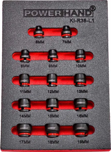 3/8" Extra Low Profile Impact Socket Set in EVA Foam 6-19mm