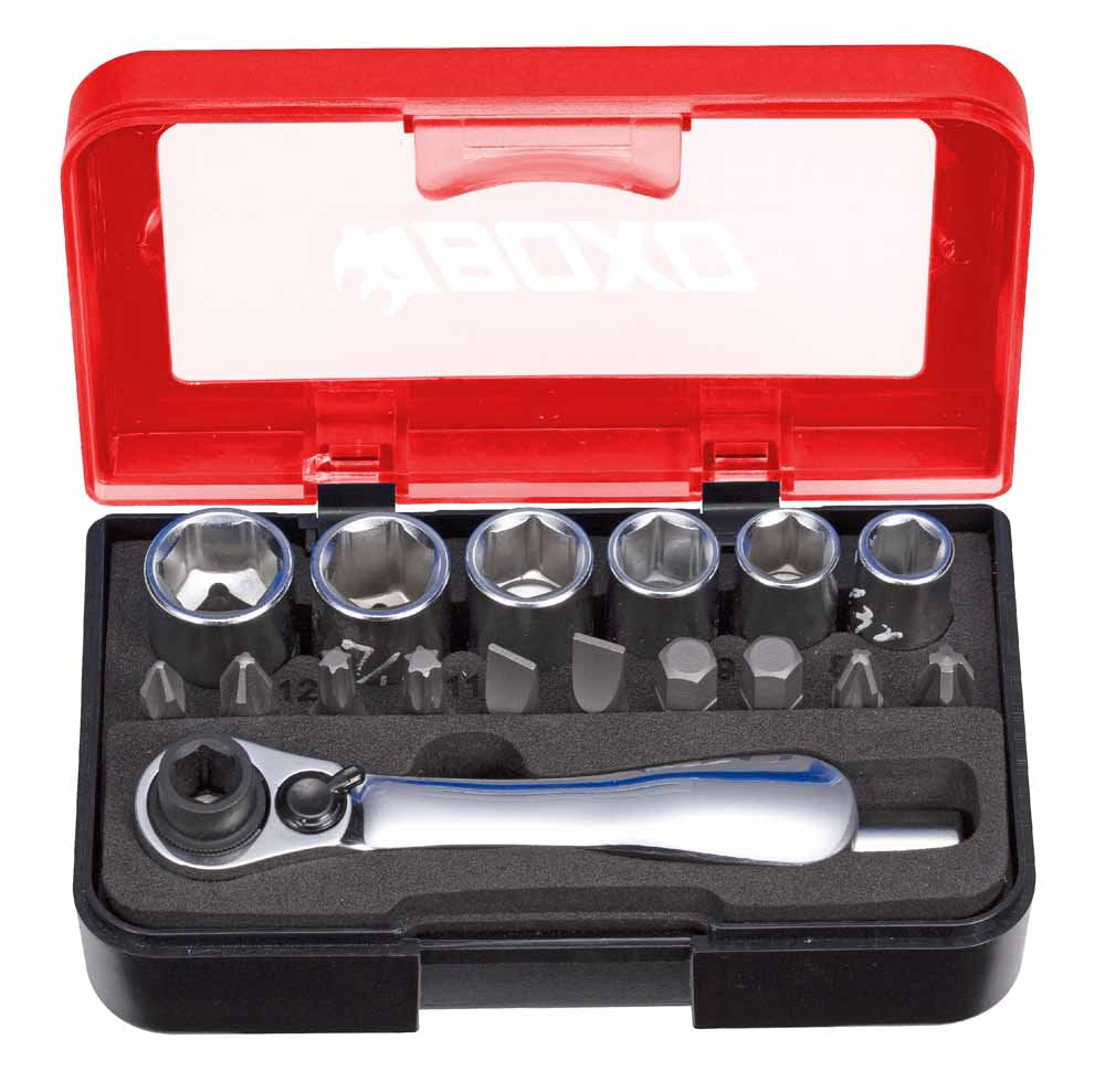 18 Pc 1/4" Socket Set with Dual Function Ratchet
