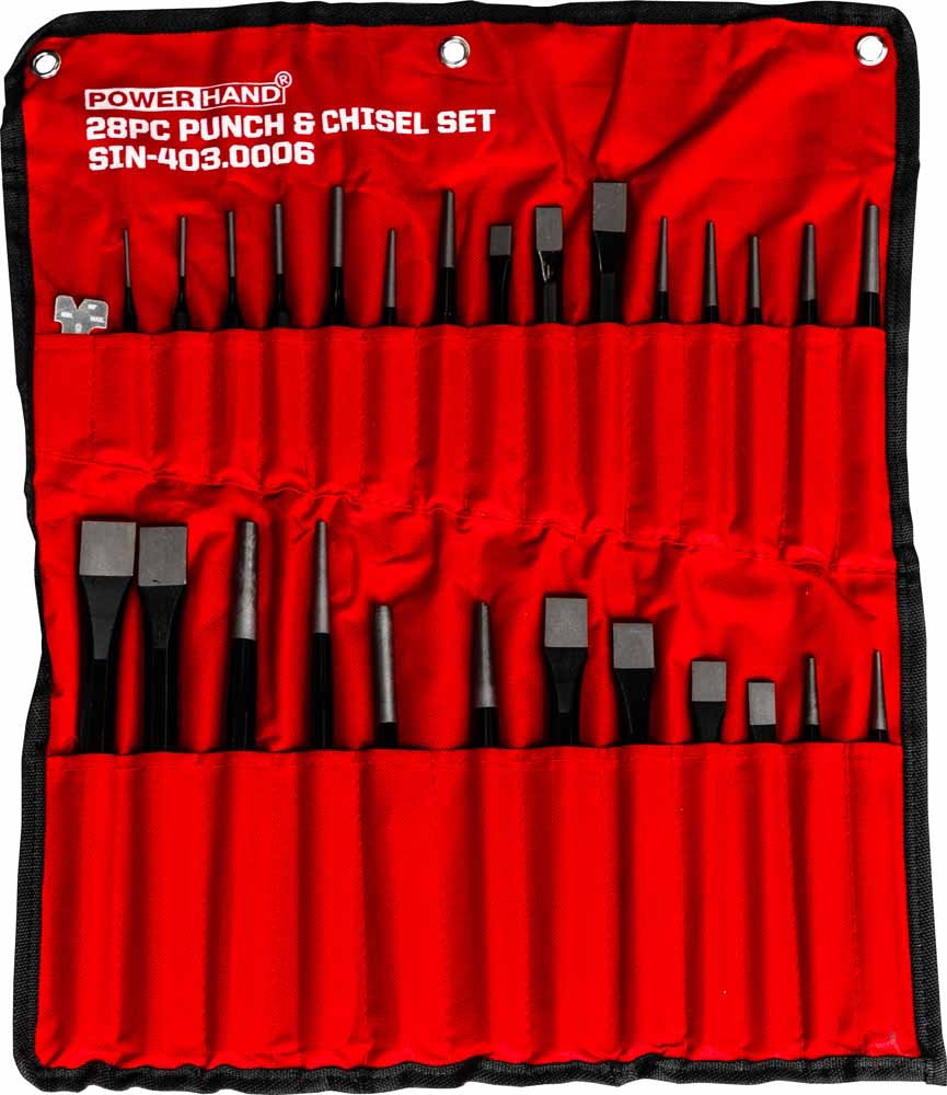 28pcs PowerHand Punch + Chisel set in canvas roll
