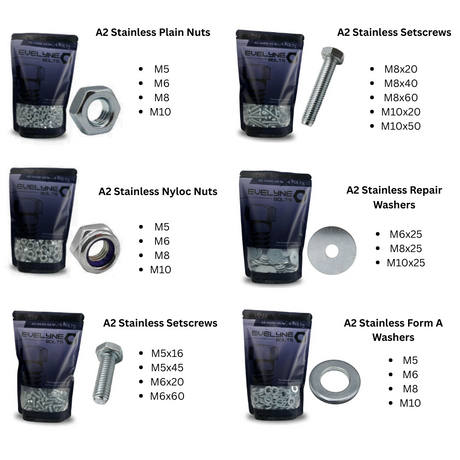 Stainless Steel - Nut, Bolt & Washer Pack [Setscrew Pack]