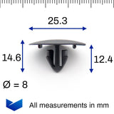 Button Clip, Black, 30mm Head, 8mm Hole - image 2