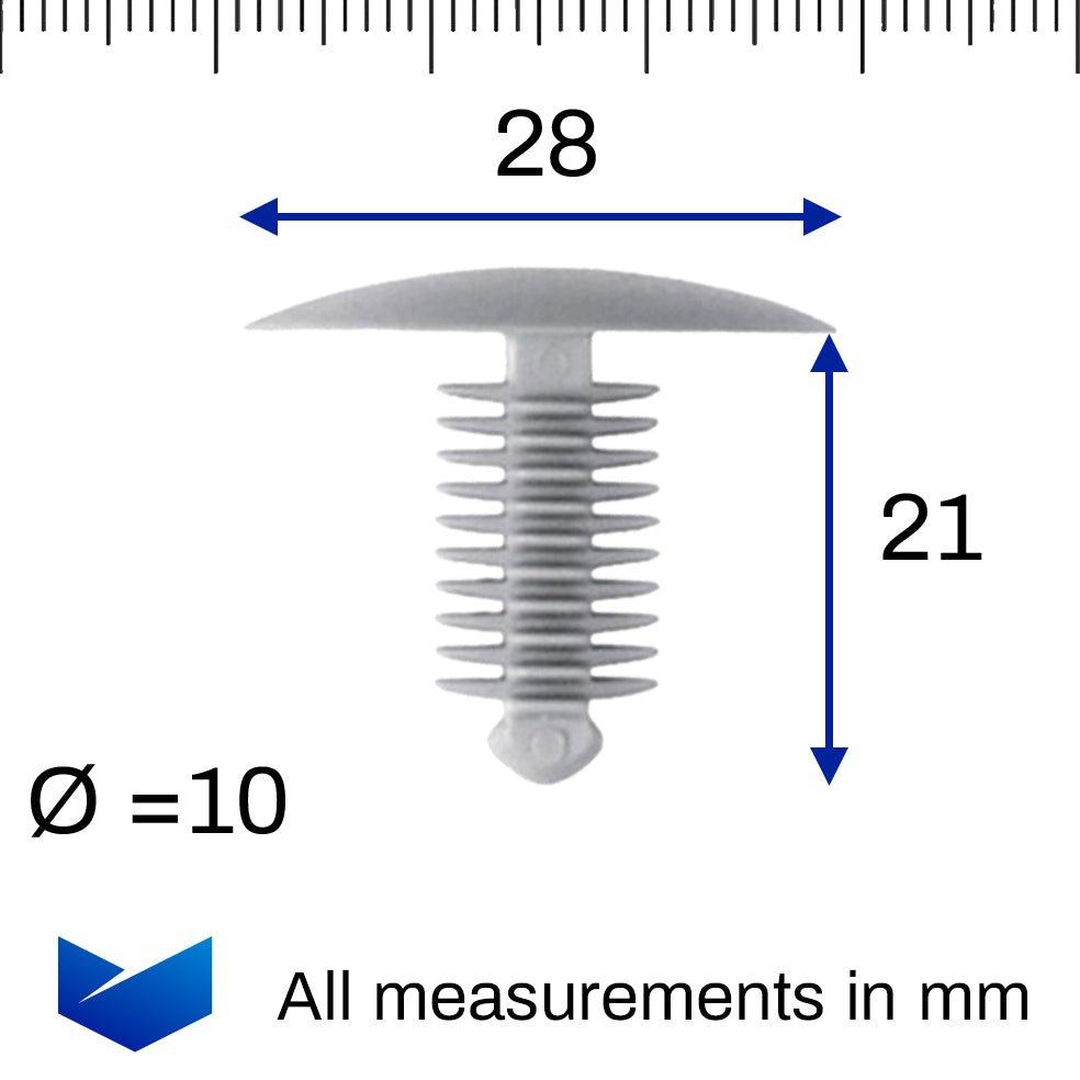Fir Tree Trim Clip, 9-10mm Hole, 33mm Head, Grey - image 2
