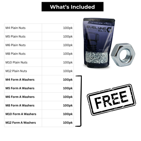 600pc Plain Nut Set - [Free Form A Washers - 600pc]