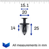 Push Fit Rivet, 8mm Hole, 20mm Collar, Black - image 2