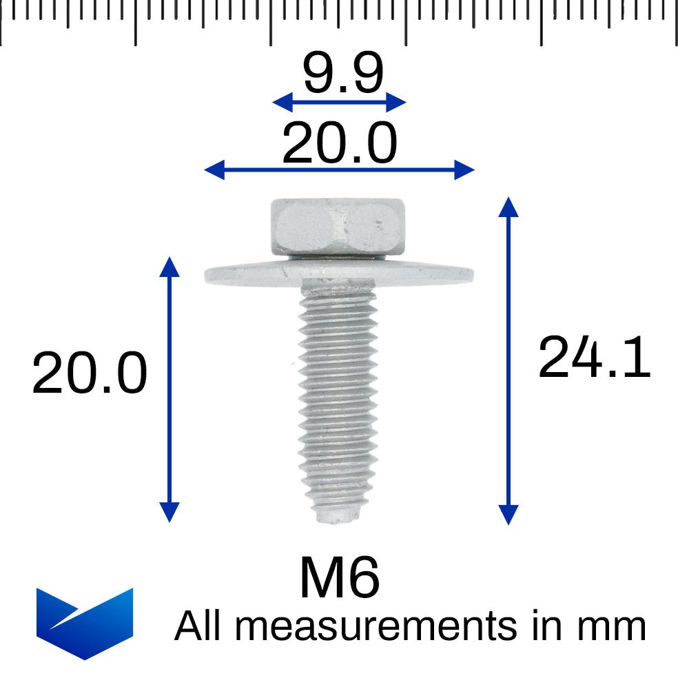 Metal Hex Head Bolt, M6x18, With Captive Washer - image 2