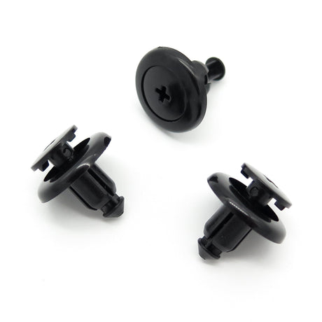 Push Fit Plastic Rivet, 8mm Hole, 20mm Collar, Black, Easy Release